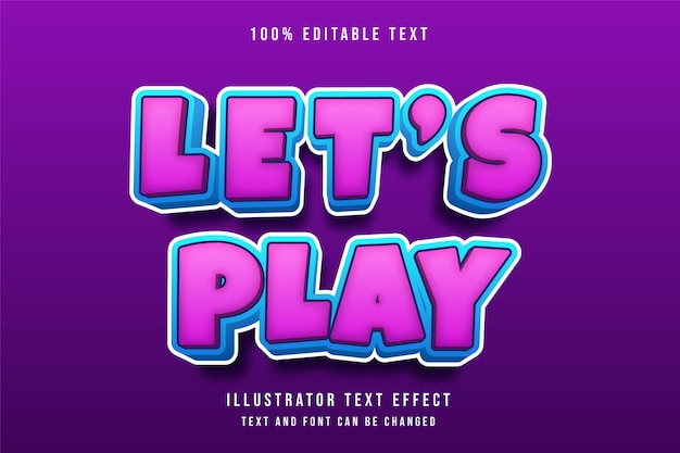 Let's play,3d editable text effect pink gradation blue comic style