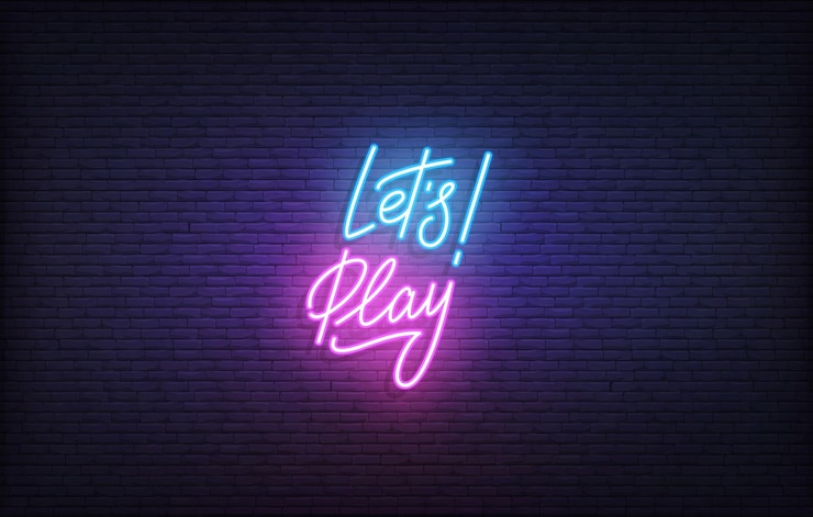 Let 's Play 네온 사인. 빛나는 네온 레터링 템플릿을 재생할 수 있습니다.