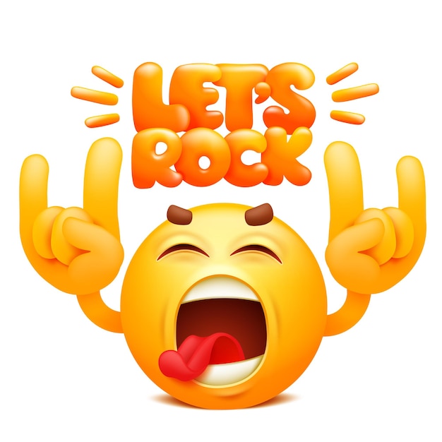 Vector let's rock emoticon icon. yellow emoji cartoon character. .