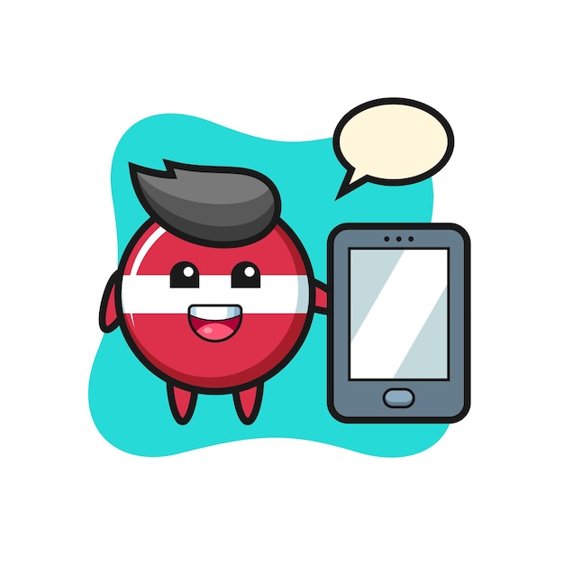 Letland vlag badge illustratie cartoon met een smartphone, schattig stijlontwerp voor t-shirt, sticker, logo-element