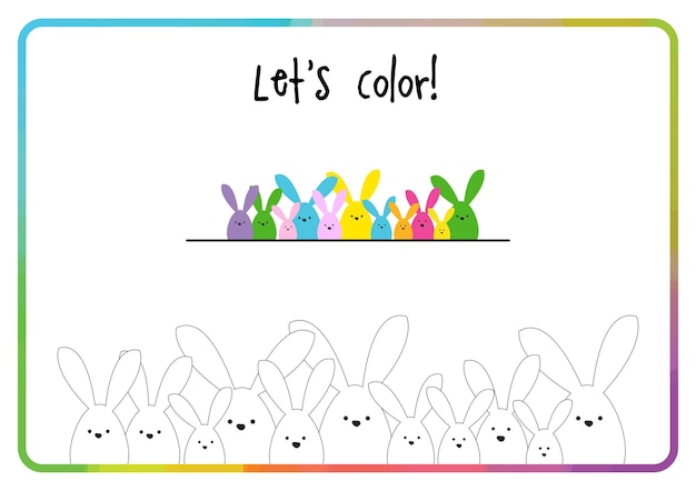 Vector lets color easter bunny family color activity printable