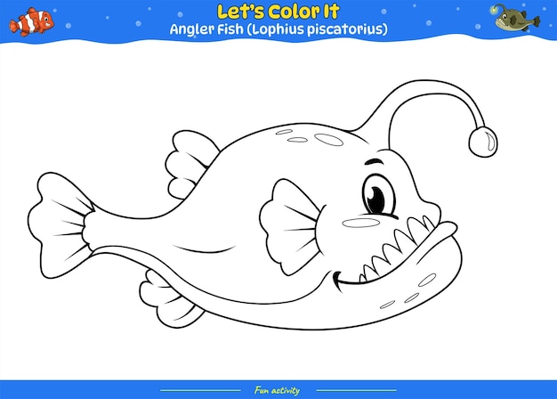 Vector lets color it angler fish cartoon