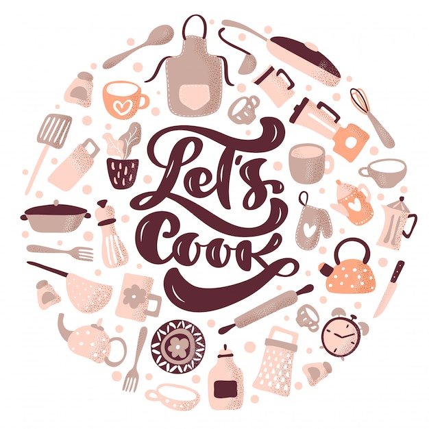 Vector lets cook calligraphy lettering  text