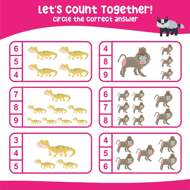 Lets count together worksheet. Educational printable math worksheet. Math game for children.