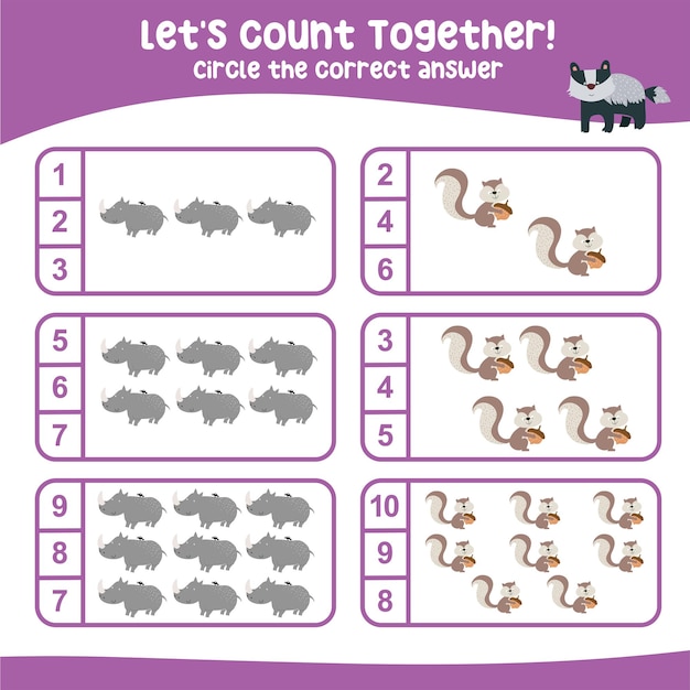 Lets count together worksheet. Educational printable math worksheet. Math game for children.