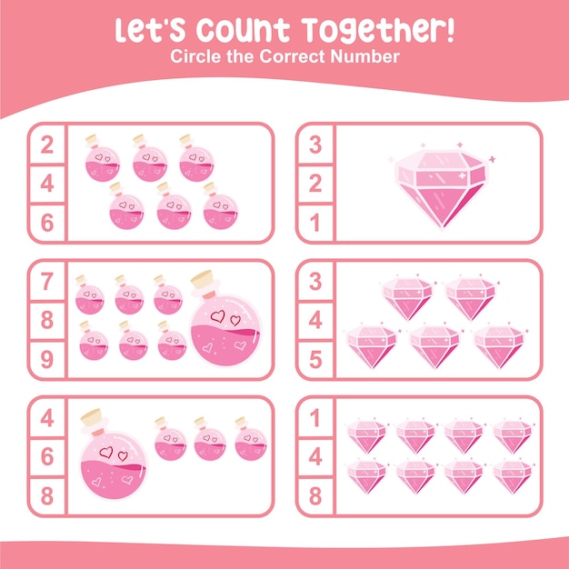 Lets count together worksheet. educational printable math worksheet. math game for children.