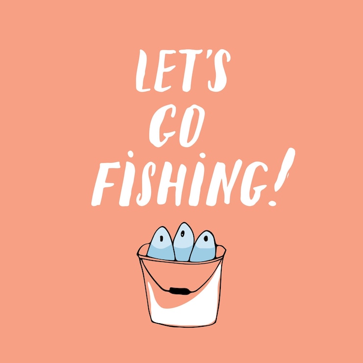 Vector lets go fishing fish and sign fishing concept outdoor hobby vector illustration