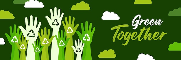 Lets go green together hands in the air ecology concept save world vector illustratie poster