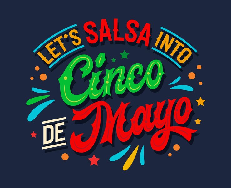 Lets Salsa into Cinco de Mayo energetic pun script lettering with Mexican flag colors