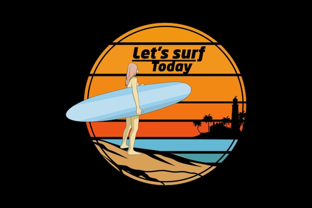 Vector lets surf day retro vintage landscape design