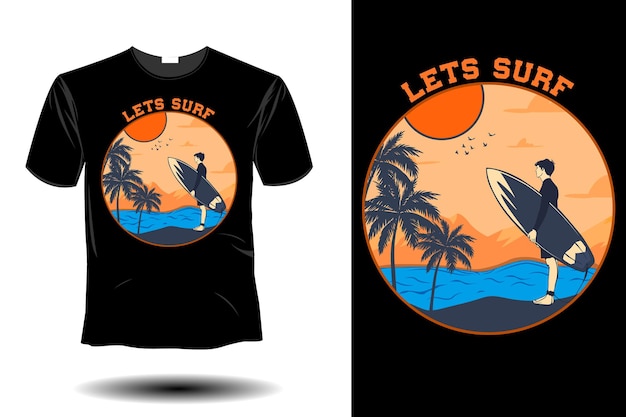 Lets surf mockup retro vintage design