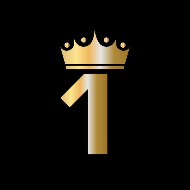 Письмо 1 Дизайн логотипа благотворительной короны с векторным шаблоном символа единицы