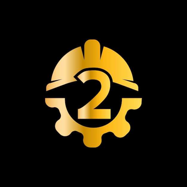 letter 2 helmet and gear logo design template gear engineer logo design vector