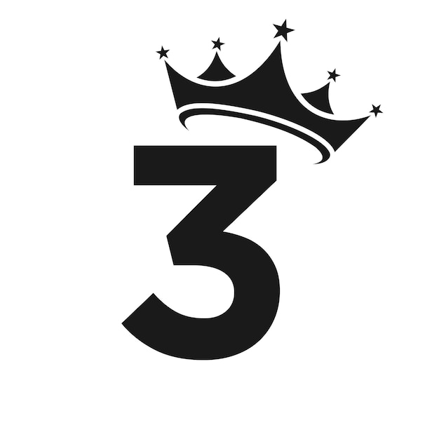 Logo della corona della lettera 3 modello del logo della corona per il segno di lusso elegante della stella di moda di bellezza