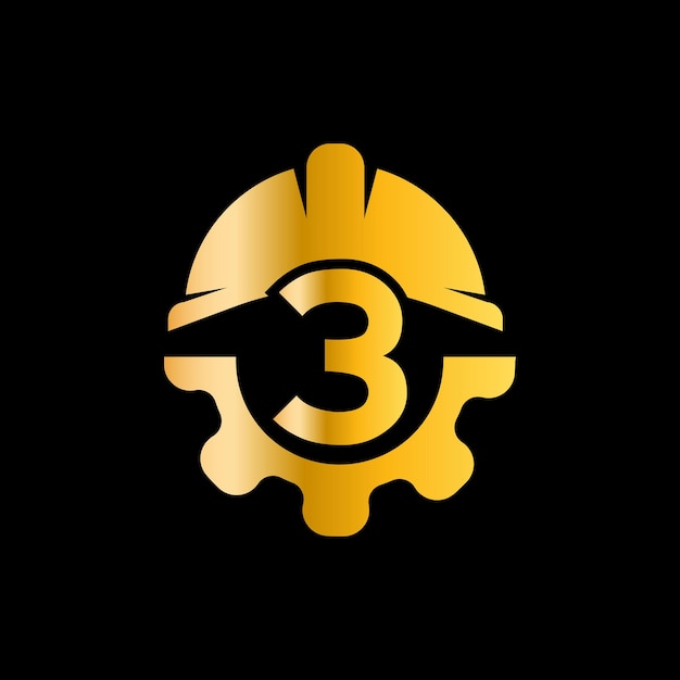 letter 3 helmet and gear logo design template gear engineer logo design vector
