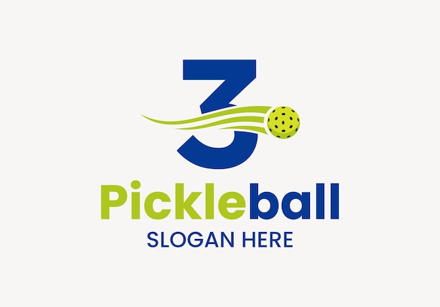 Letter 3 Pickleball Logo Concept With Moving Pickleball Symbol Pickle Ball Logotype Vector Template