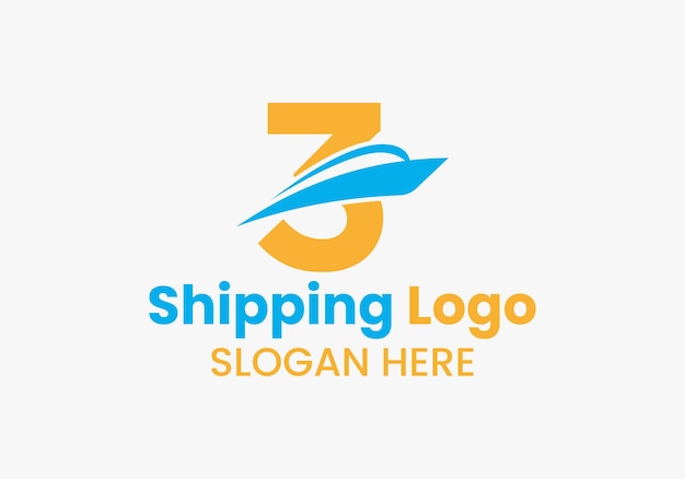 Letter 3 Shipping Logo Sailboat Symbol Nautical Ship Sailing Boat Icon