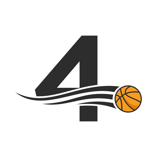 Letter 4 Basketbal Logo Ontwerp Voor Basket Club Symbool Vector Sjabloon Basketbal Logo Element