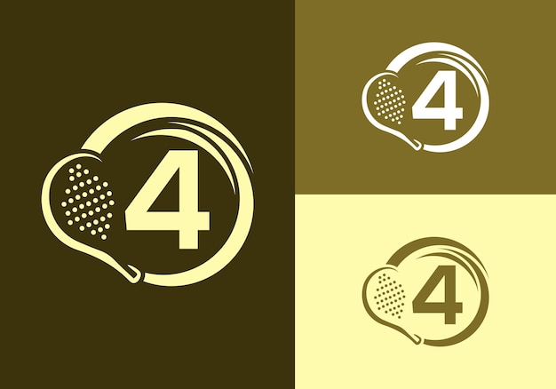 Letter 4 met Padel Racket Logo Vector ontwerpsjabloon Strand Tafeltennis Club symbool zakelijke een