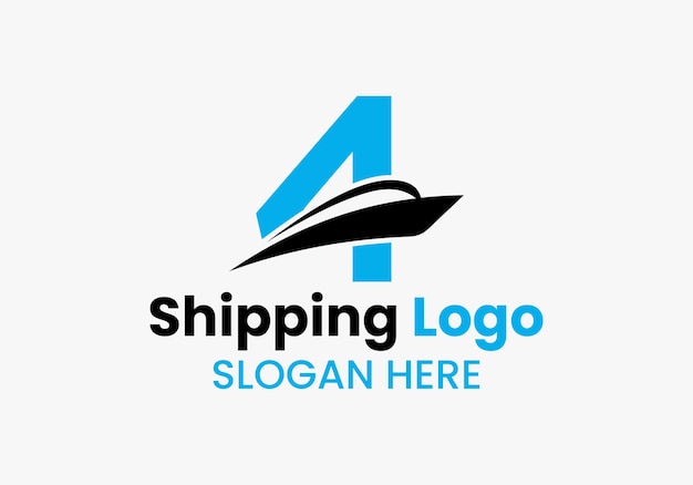 Letter 4 Shipping Logo Sailboat Symbol Nautical Ship Sailing Boat Icon