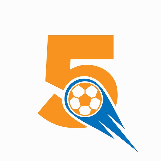 Letter 5 Voetbal Logo Concept Met Bewegende Voetbal Pictogram Voetbal Logo Sjabloon