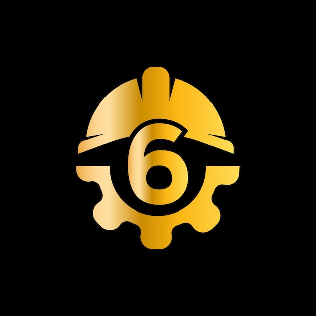 letter 6 helmet and gear logo design template gear engineer logo design vector
