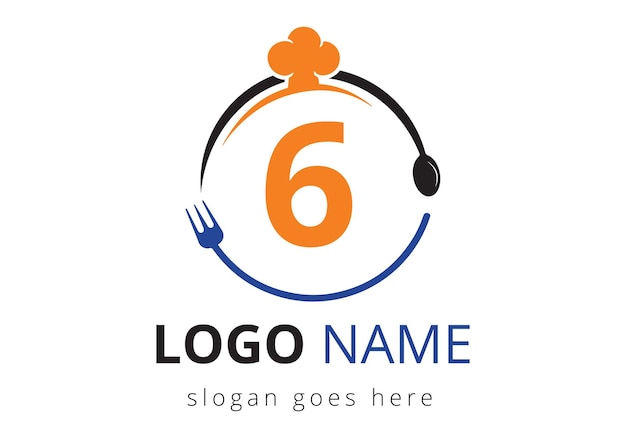 Letter 6 Logo With Chef Hat Spoon And Fork For Restaurant Logo Modern vector logo