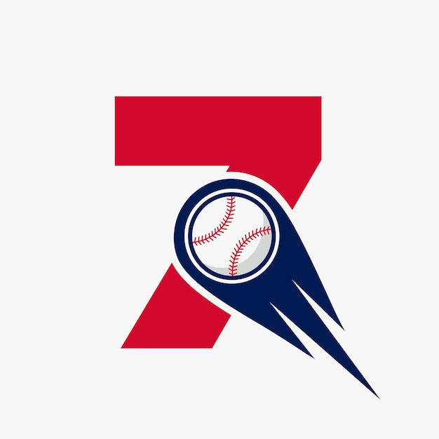Письмо 7 Концепция логотипа бейсбола с движущимся шаблоном вектора иконы бейсбола