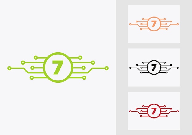 Letter 7 Technology Logo Design Template. Cyber Protection Sign