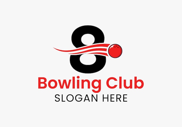 Letter 8 Bowling Logo. Bowling Ball Symbol With Moving Ball Vector Template