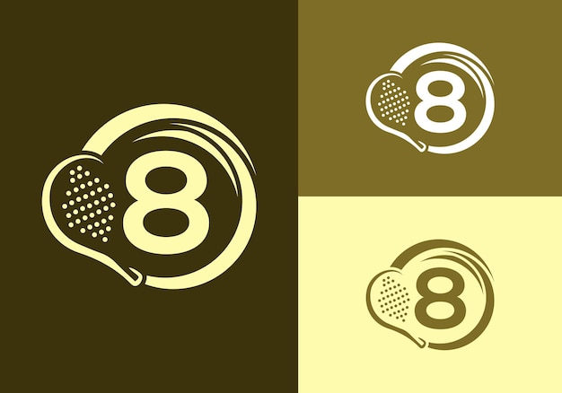 Буква 8 с векторным шаблоном логотипа ракетки для паделя. Символ клуба настольного тенниса.