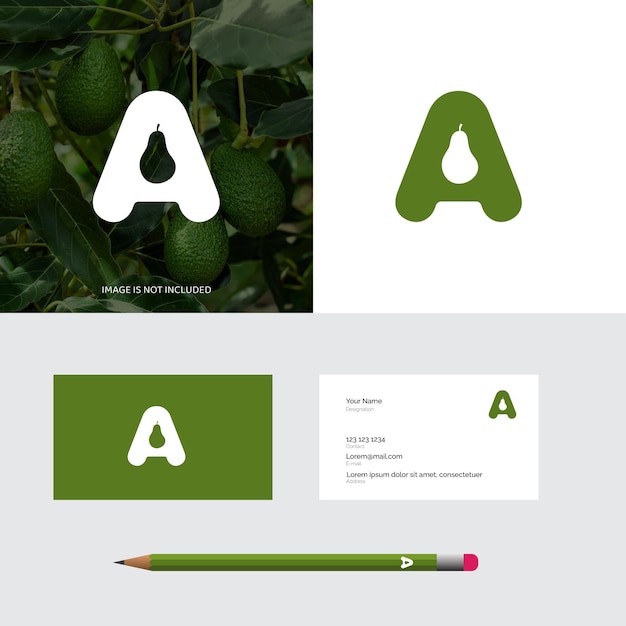 Vector letter a avacado fruit minimalistische en eenvoudige logo-ontwerpvector voor branding van visitekaartjes