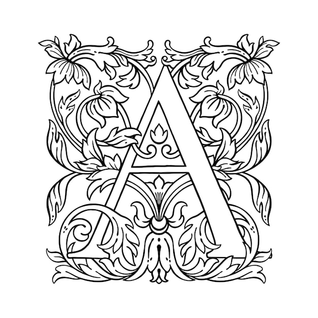 Letter A bloem ornament Monogram