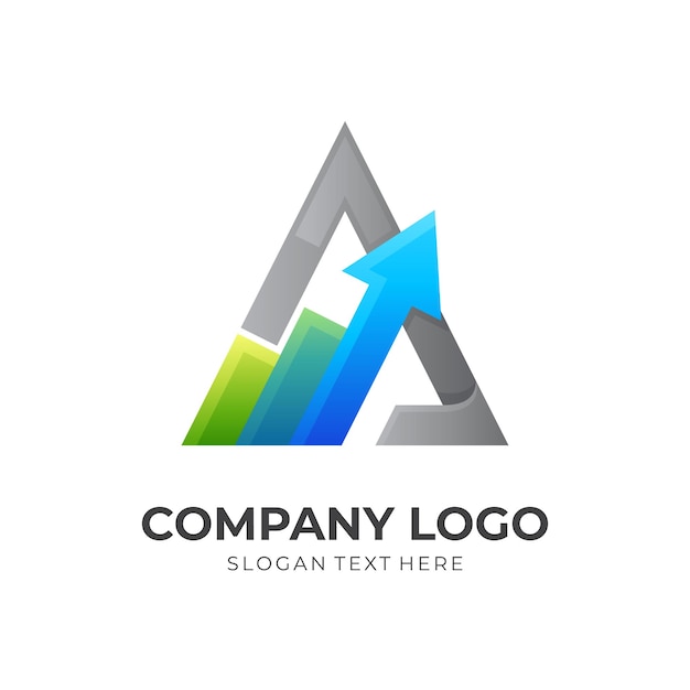 Letter A grafiek logo sjabloon letter A en grafiek combinatie logo met 3D kleurrijke stijl