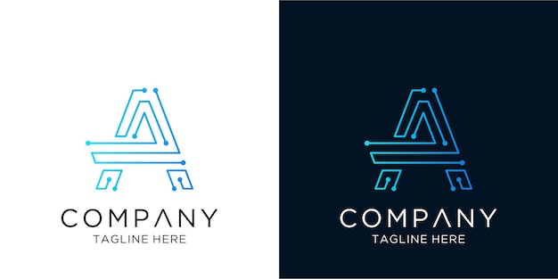線形アウトラインスタイルでロゴデザイン企業のビジネス技術を文字