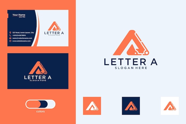 Letter a met bouwlogo-ontwerp en visitekaartje