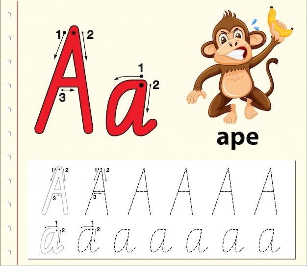 Letter A tracing alfabet werkbladen