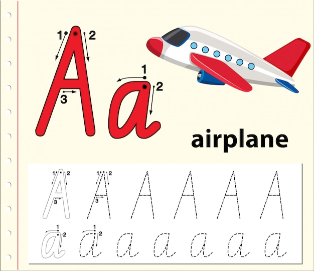 Letter A tracing alfabet werkbladen