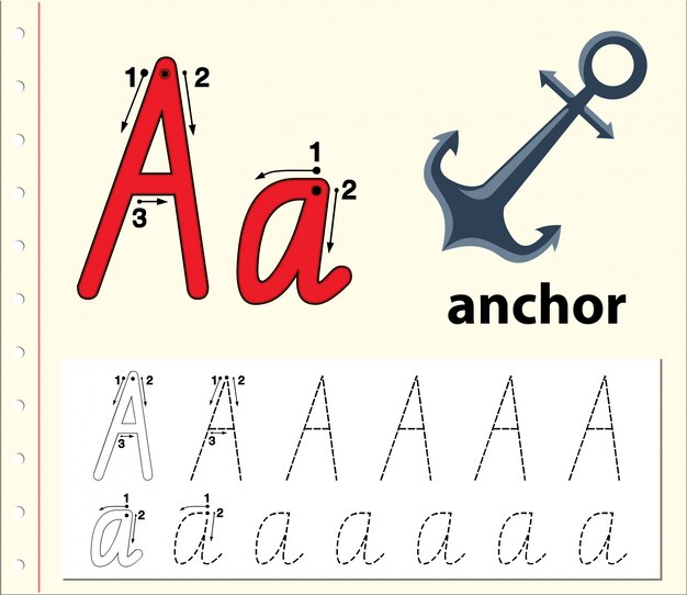 Letter A tracing alfabet werkbladen