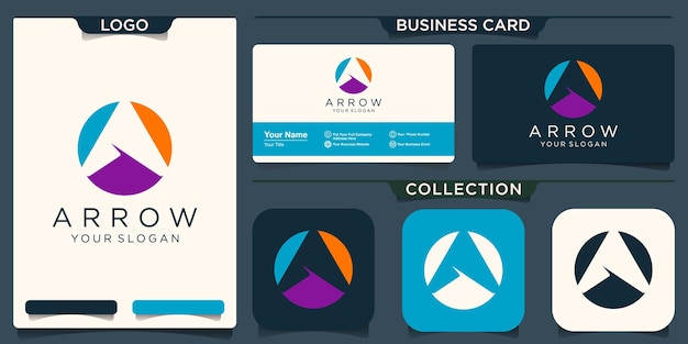 フラットベクトルロゴデザインテンプレート内に矢印の付いた文字a