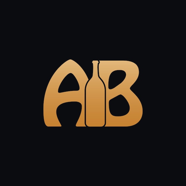 Letter AB-logo met wijnflesontwerp Vectorillustratie op zwarte achtergrond Wijnglas Letter AB-logo-ontwerp Mooi logo-ontwerp voor wijnbedrijf Branding