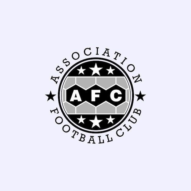 Letter AFC Alphabetic Logo Design Template Association Football Club Logo Concept Black Gray Emblem Ellipse Rounded Logo Stars Element Hexagonal