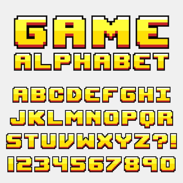 Vector letter alphabet pixel retro video game style