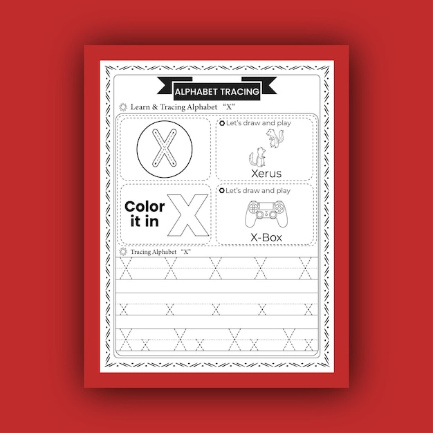 Vector letter or alphabet tracing worksheets for kids