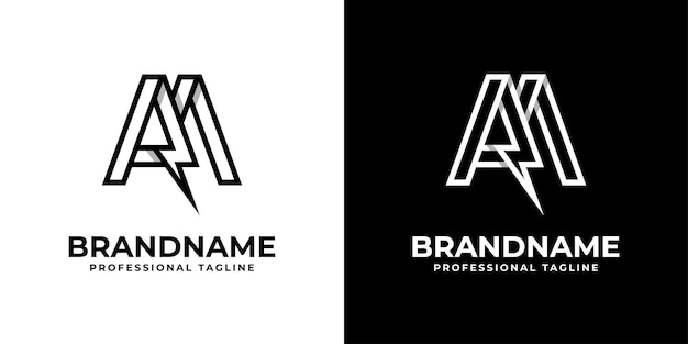 Логотип Letter AM Thunderbolt подходит для любого бизнеса с инициалами AM или MA.
