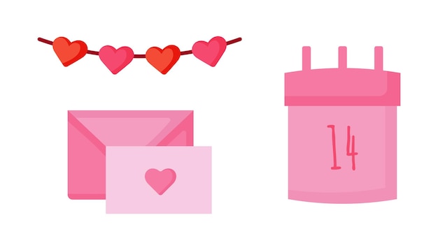 手紙とハートのリボン、ピンク色のカレンダー バレンタインデーの要素