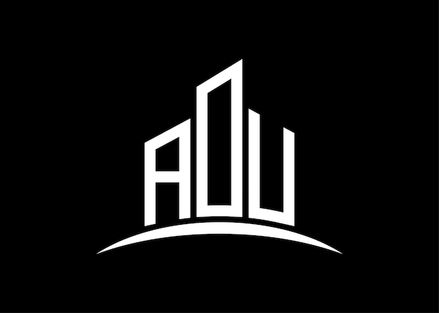 文字 AOU 建物のベクトルモノグラム ロゴデザインテンプレート 建物の形状 AOU ロゴ