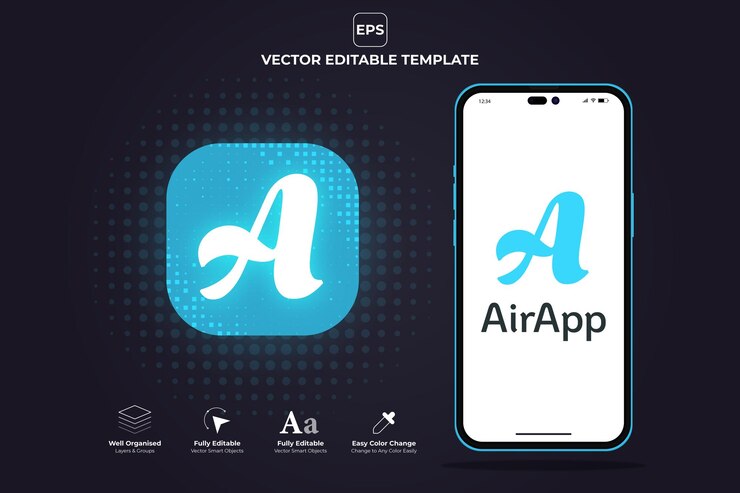 वेक्टर a letter app logo icon design with mobile frame premium editable eps template