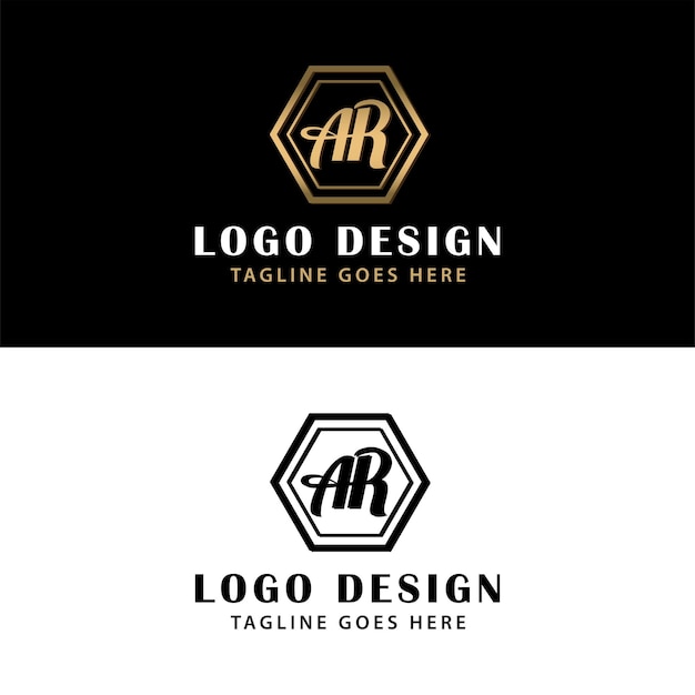 Vettore lettera ar hexagon logo design con formato vettoriale