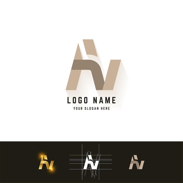 Letter AV or AN monogram logo with grid method design